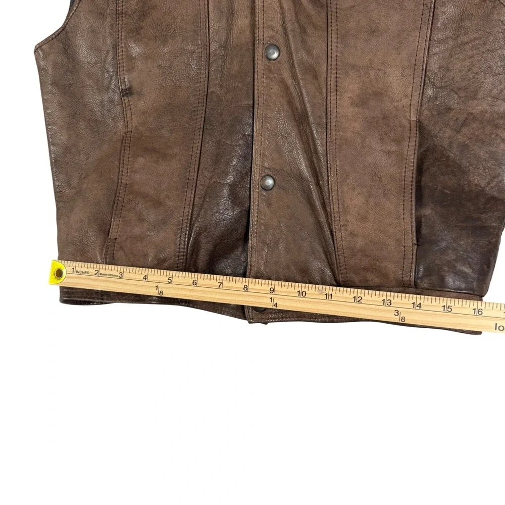Vintage KAZ Mens Brown Genuine Leather Vest New Zealand Biker Trucker Western L
